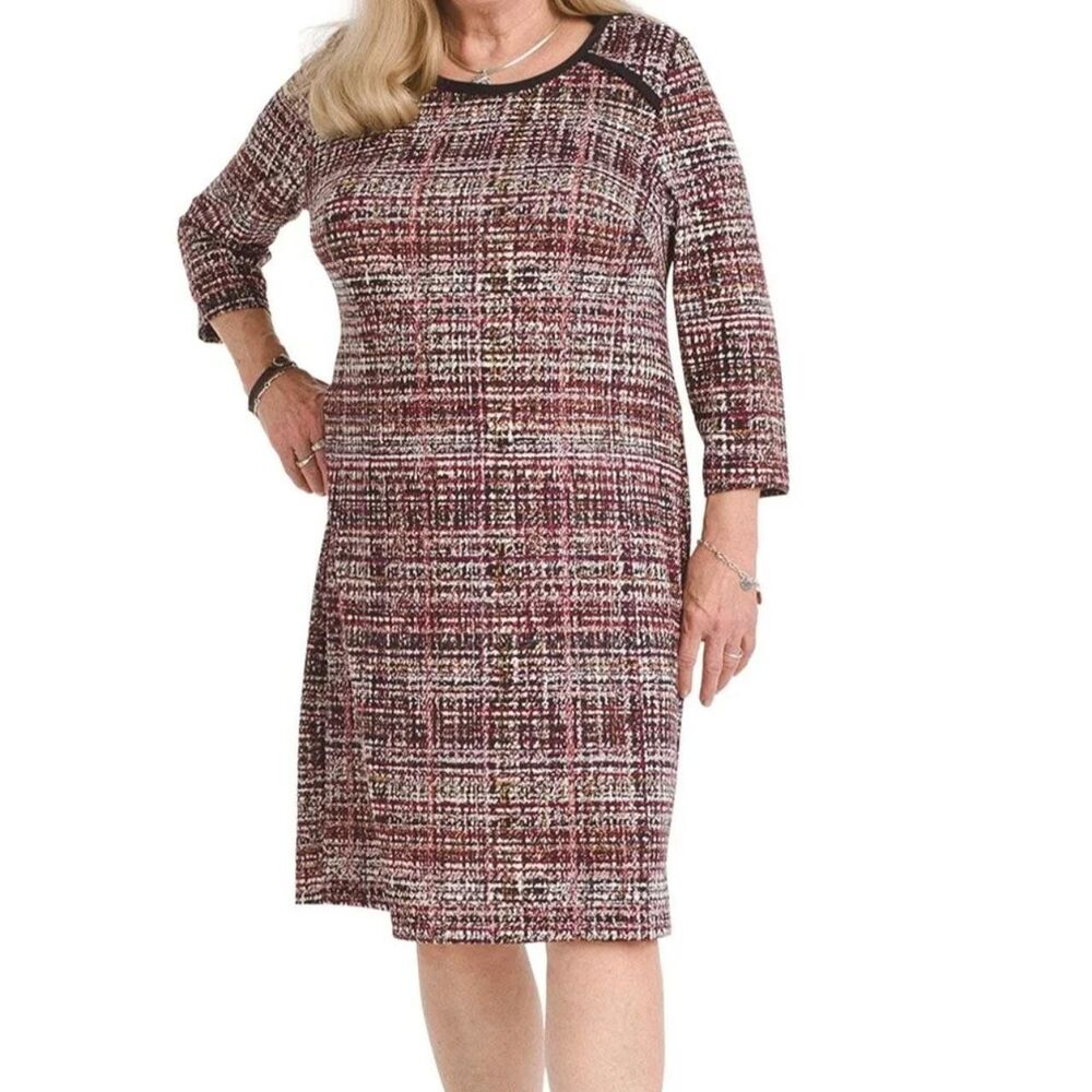 Connected Apparel Pink and black faux boucle / tweed-look shift dress Size 18W